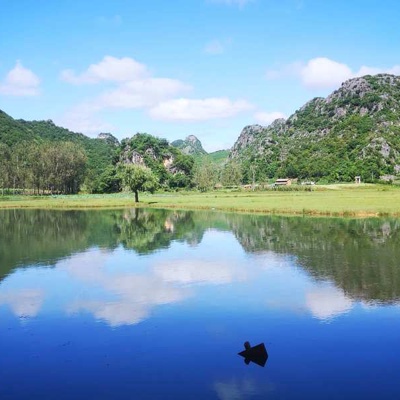 blue sky green space lawn forest landscape