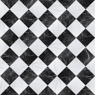 Black and White Chessboard Plaid Marble Floor Tiles