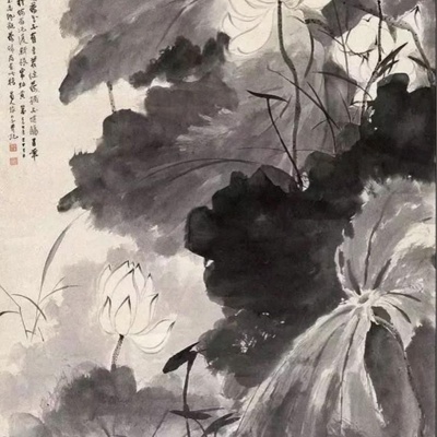 Chinese lotus ink painting