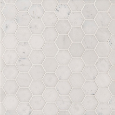 creamy-white marbled hexagonal brick