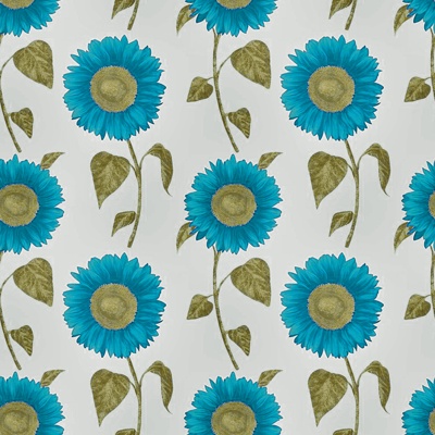 Seamless Blue European Pastoral Style Floral Sunflower Pattern Wallpaper Wall Cloth Wall Cloth