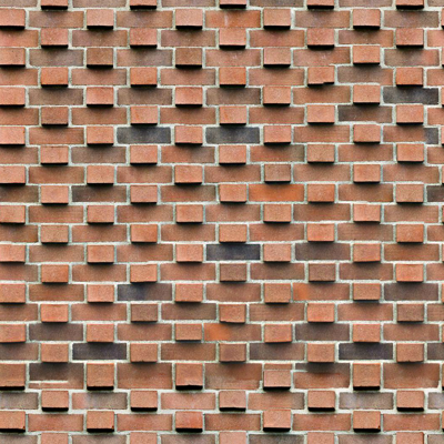 red concave-convex brick wall yellow brick red brick