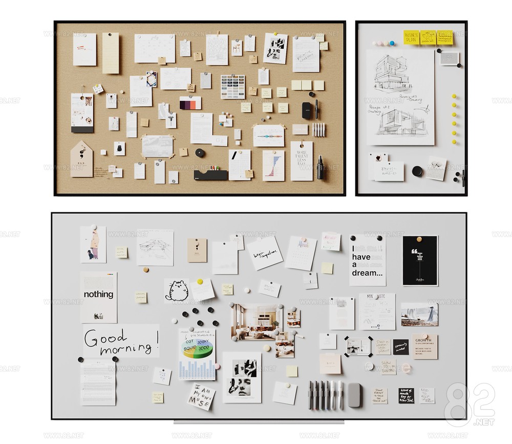 Notes Wall Photo Wall Message Board | 3Ds Max(.max) - 82Models