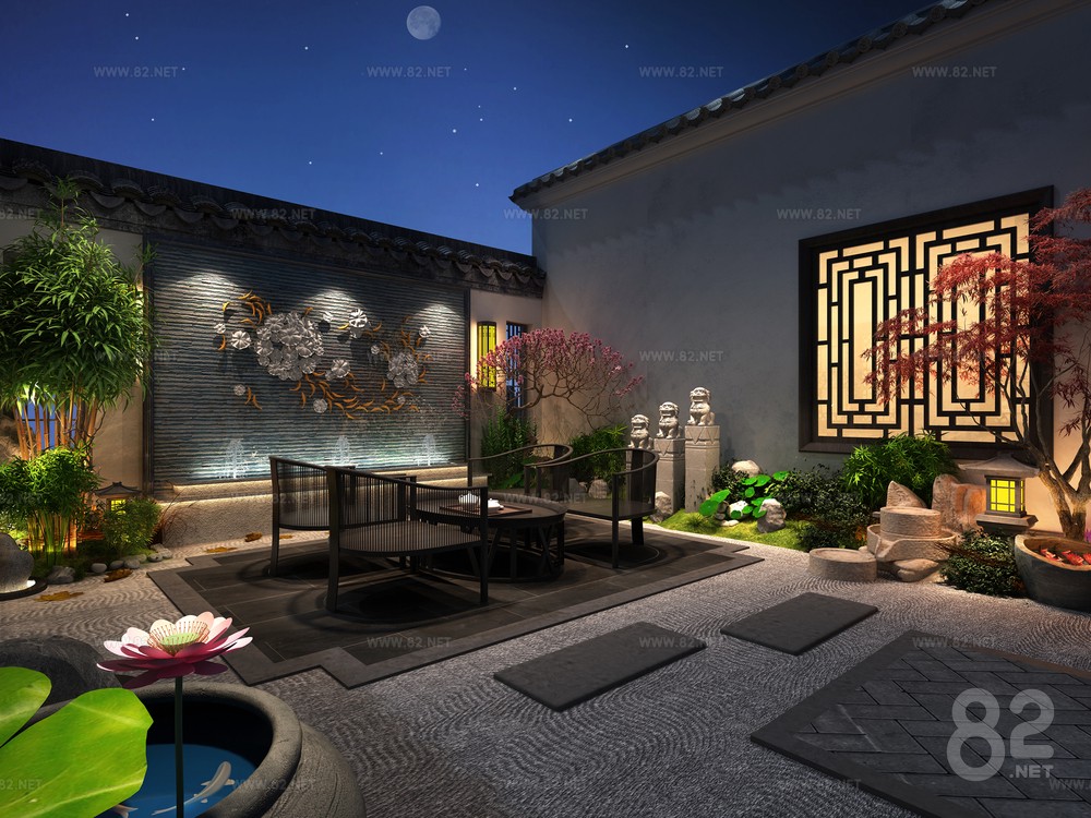 Chinese-style courtyard night view