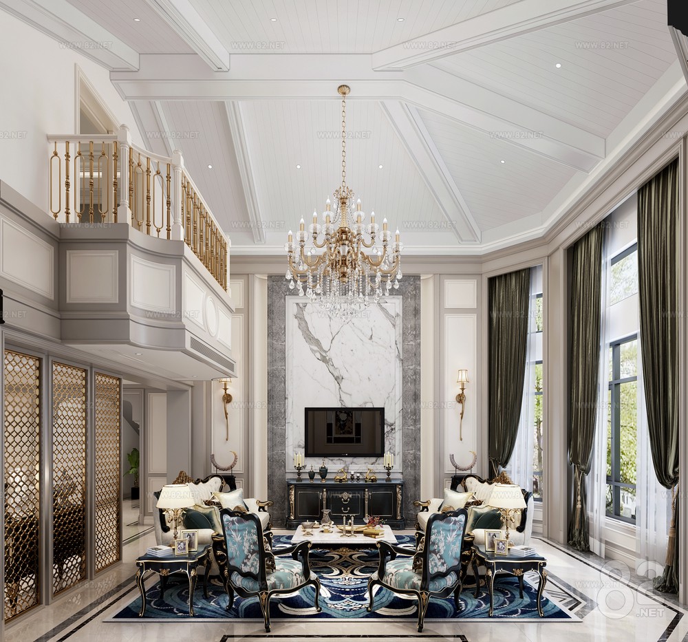French Villa Living Room Dining Room
