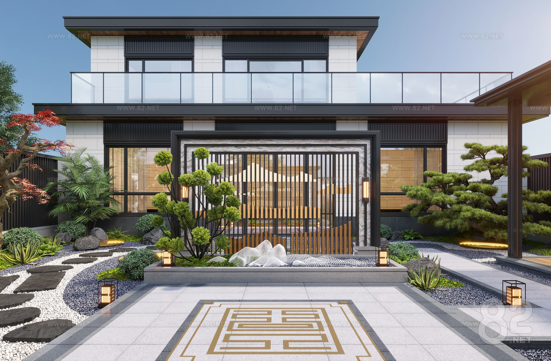 New Chinese Garden Landscape Home Courtyard Landscape Sketch Gazebo rockery waterscape landscape wall