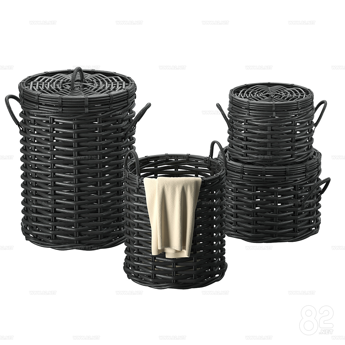 Modern black rattan round basket