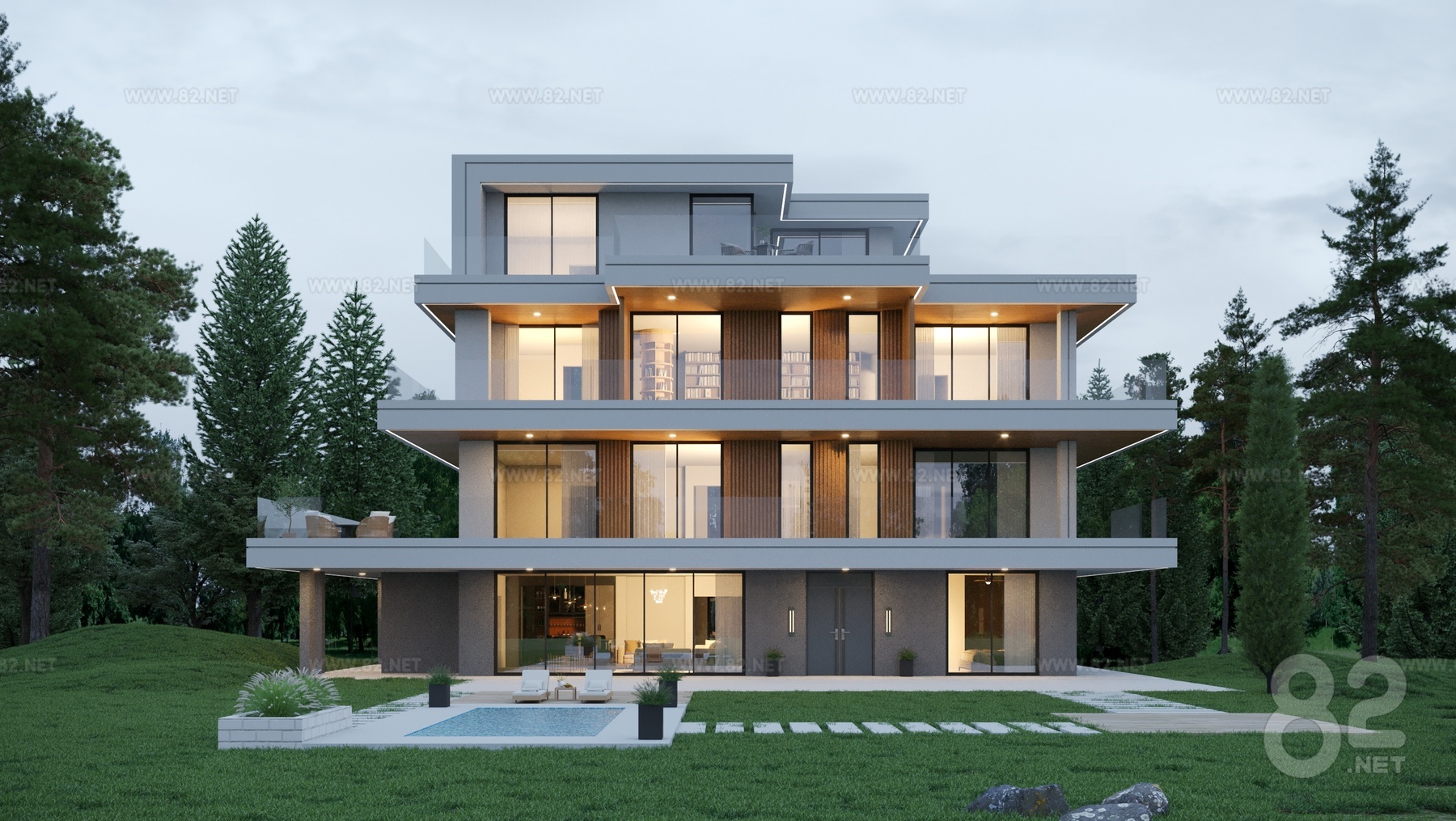 Simple Rendered Villas Modern Villa Architectural Appearance Modern Three-storey Single-family ...
