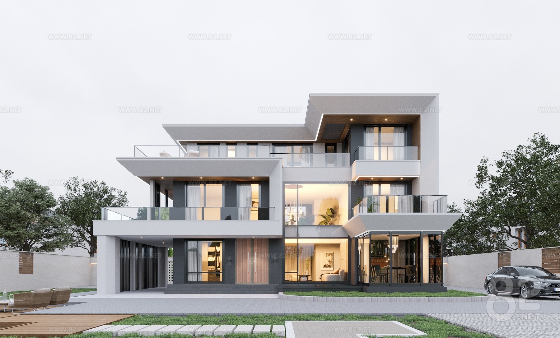 Simple Rendered Villas Modern Villa Architectural Appearance Modern Three-storey Single-family ...