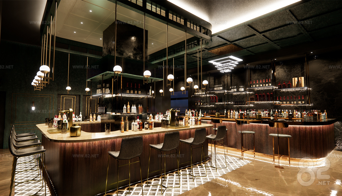 American Retro Style Bar Bar Stool Wine Rack Bar download Sketchup ...
