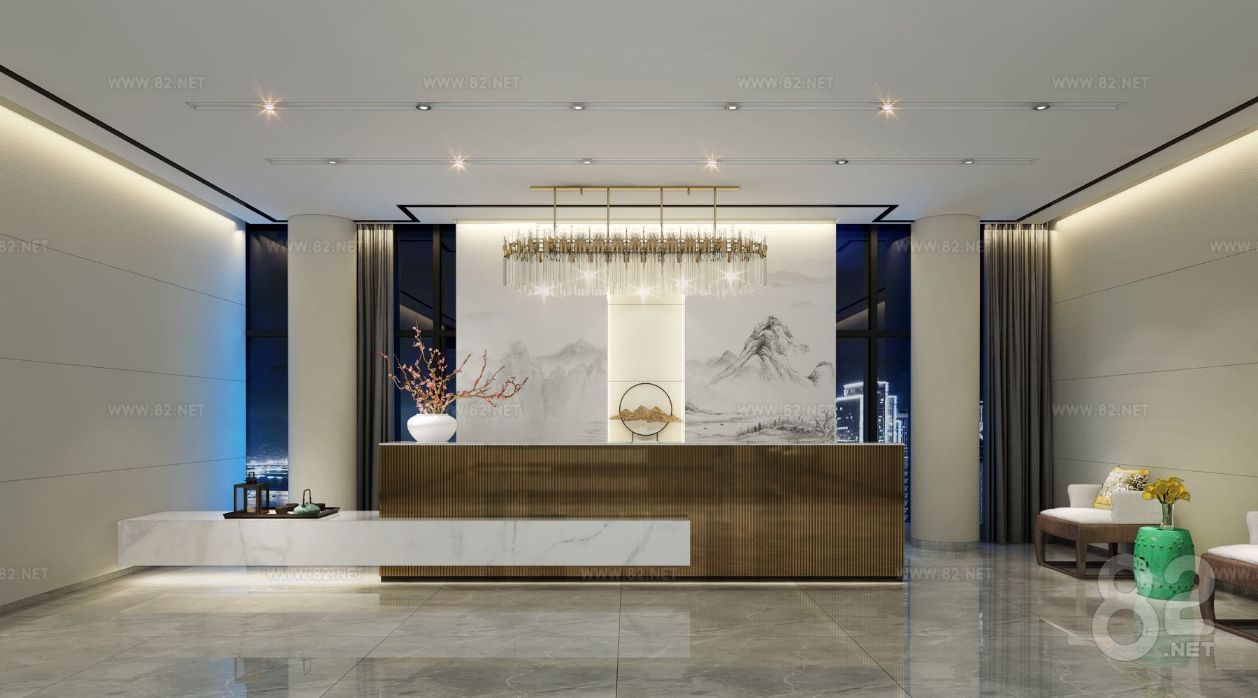 New Chinese Hotel Lobby Reception Area 3D Model download | 3Ds Max(.max ...