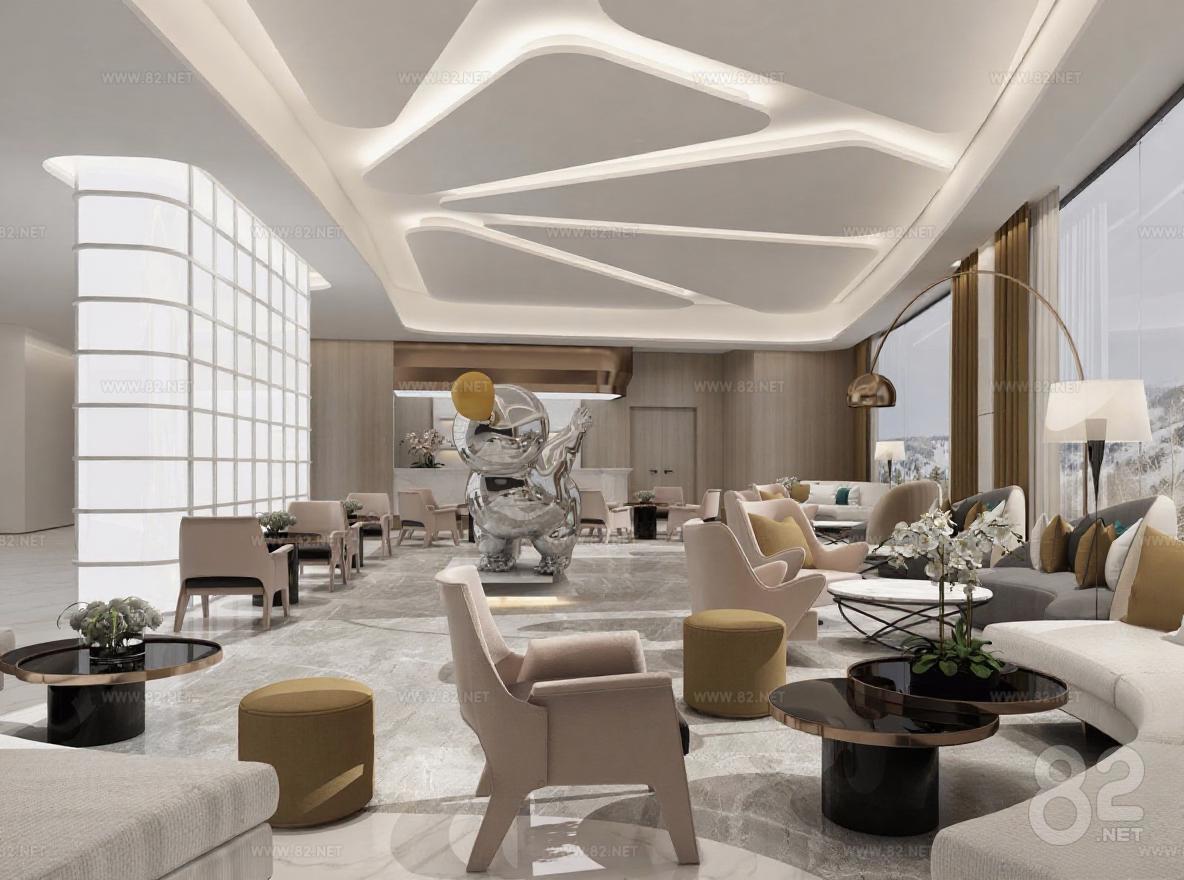 Image result for Modern luxury hotel lobby design high-end club 3D rendering renderings metal sculpture art ...