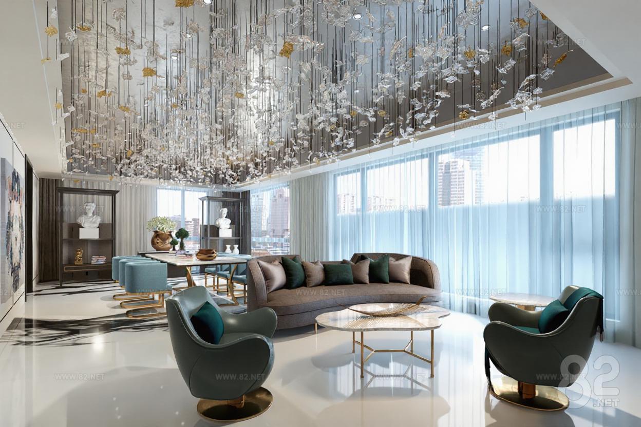 High-end modern luxury interior design art space 3D rendering display ...