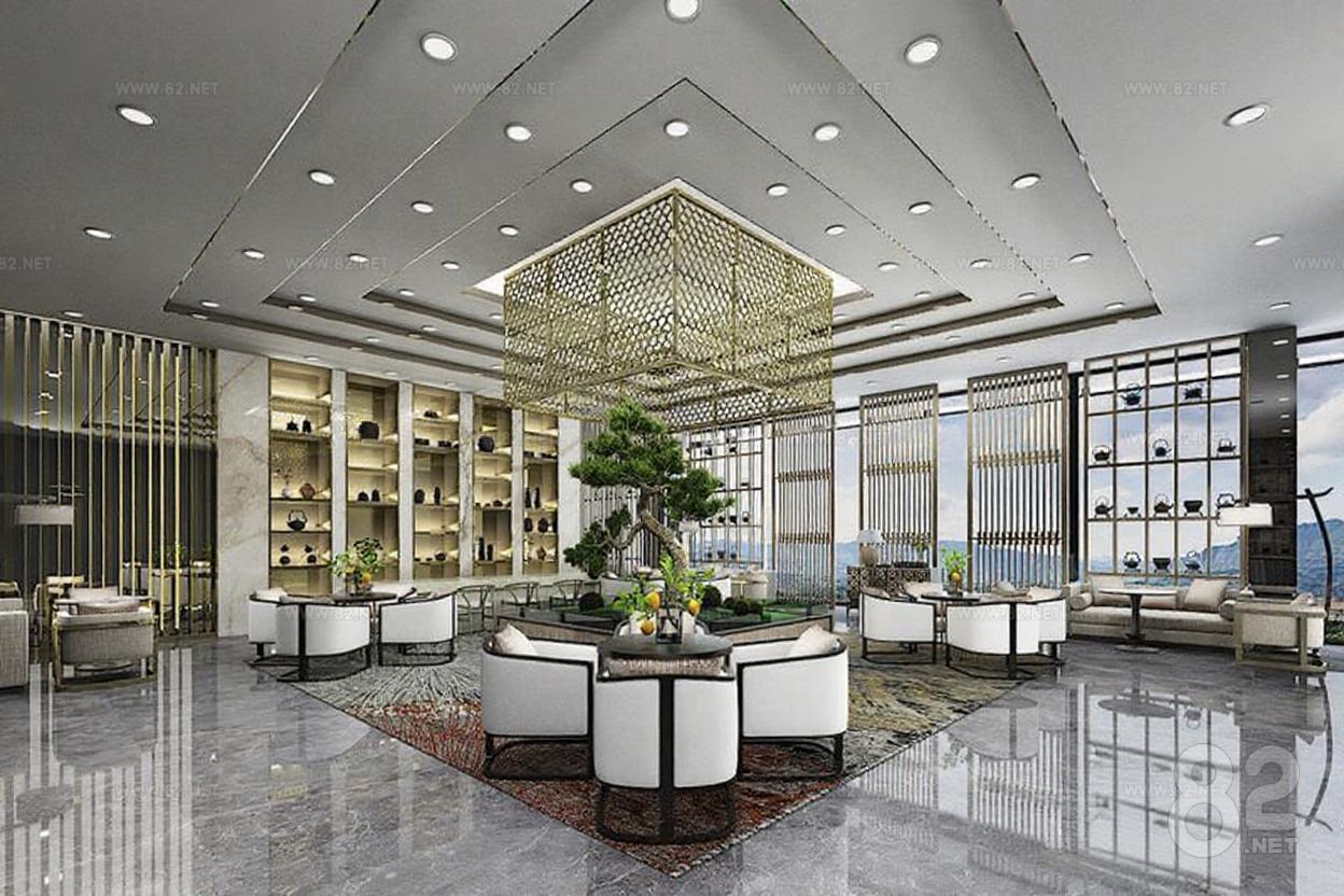 Modern luxury hotel lobby club design commercial space indoor 3D ...
