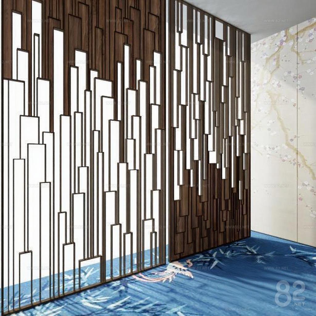 Geometric Screen Model Modern Chinese Deep Brown Wood Geometric Screen High-end Space ...