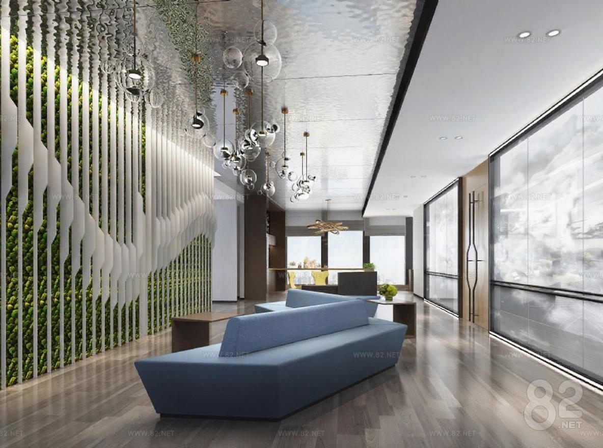 Modern Interior Design Commercial Space 3D Rendering Hotel Lobby ...