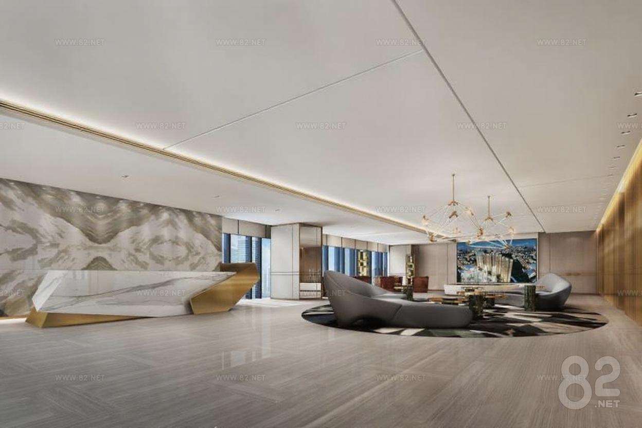 Modern Luxury Hotel Lobby Interior Design Commercial Space 3D Rendering ...