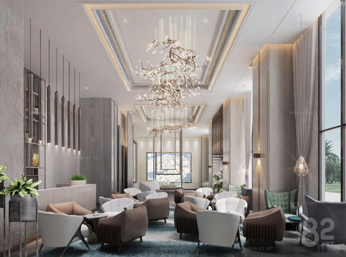 Modern Affordable Luxury Style style hotel lobby club rest area 3D ...