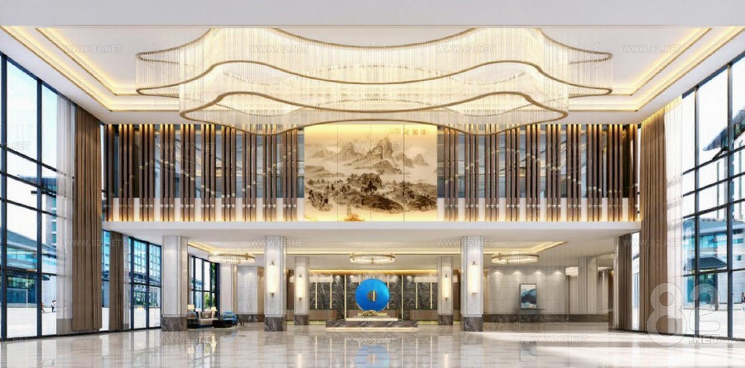 Luxury hotel lobby design modern Chinese commercial space decoration ...