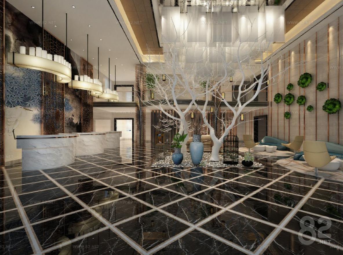 High-end hotel lobby design 3D rendering renderings modern luxury style ...