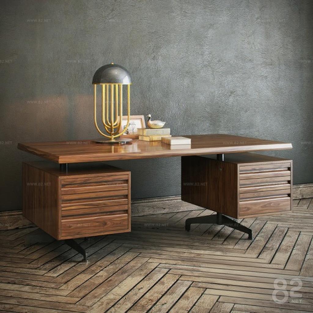 Modern Minimalist Office Desk Dark Solid Wood Metal Bracket Drawer ...