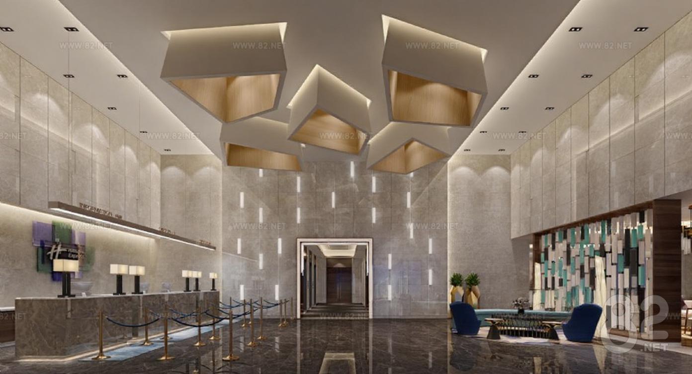 Hotel lobby interior design commercial space 3D rendering renderings ...