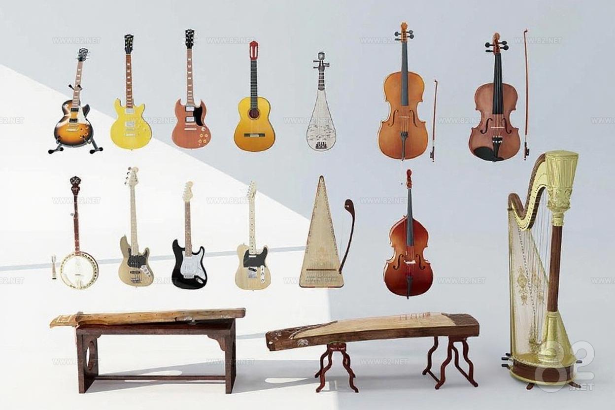 Musical Instruments 3D Model Collection Chinese and Western String ...