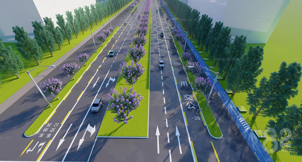 Modern Municipal Road Landscape Crossing Zebra Crossing Road Signs ...